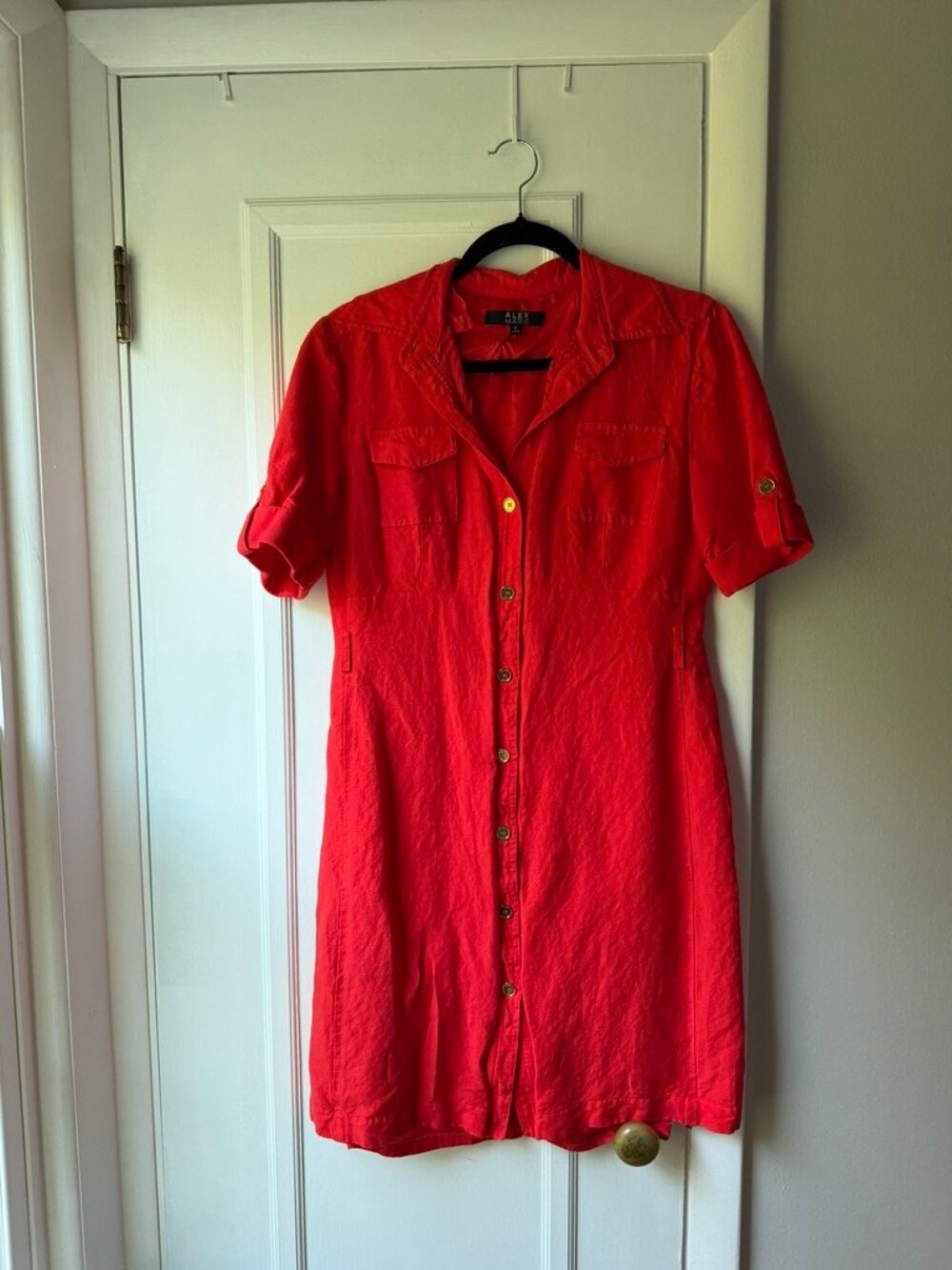 Alex Marie Red Linen-Blend Utility Shirt Dress Size 8